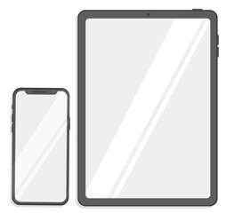 PHONE and tablet phone in flat style turned on screen mockup cartoon,