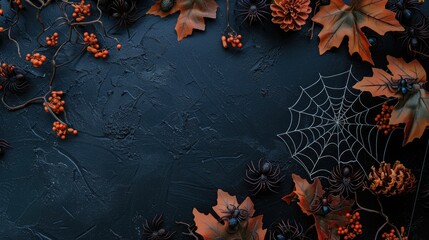 Sticker - Flat lay mockup for Happy Halloween with spiders and spooky elements, Ai Generated