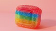 Realistic gummy candy shaped like a television, featuring three colors, elastic texture, and sugar sprinkle, Ai Generated