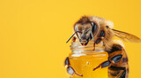 Fototapeta  - Bee holding a jar of honey