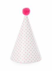 Wall Mural - One beautiful party hat with pompom isolated on white