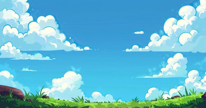 Blue sky, white clouds, sunshine, a vast lawn, clusters of flowers, a cat paradise, all depicted in a doodle style, 8k