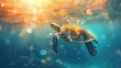 Turtle swimming in the beautiful underwater sea world. AI Generated 