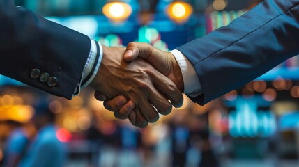 Two businessman shake hand with partner to celebration partnership and business deal concept.