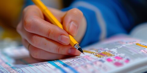 Canvas Print - Time blocking schedule in a notebook, segmented activities, close-up, detailed plan