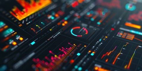 Poster - Close-up on a dashboard with real-time data analytics, vibrant graphs, clear focus