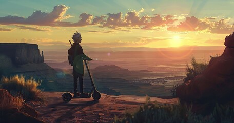 Wall Mural - cool adventure, sunrise, cool view, kick scooters, rick and morty style, art, rick 