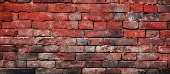 Poster - Detailed view of a brick surface painted with a vibrant shade of red, showcasing intricate textures and patterns