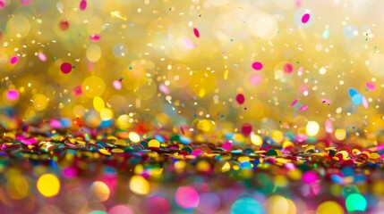 Wall Mural - Close up view of a colorful background filled with an abundance of confetti, creating a festive and celebratory atmosphere