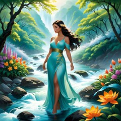 Wall Mural - in this portrayal the woman is seamlessly integrated with elements of the natural world