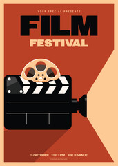 Wall Mural - Film and movie festival poster template design with vintage film camera