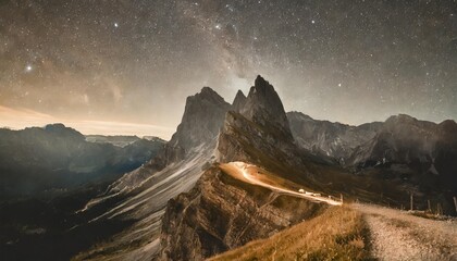 mily way over seceda in south tyrol at night dolomites