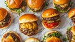Culinary Composition: Variety of Savory Cheeseburgers on Marbled Surface