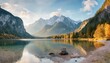 calm morning scene of hintersee lake with hochkalter peak on background germany magnificent autumn view of bavarian alps beauty of nature concept background