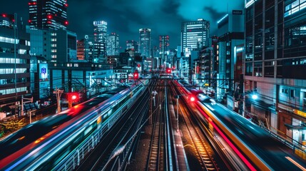 Wall Mural - Aerial view of modern city at night