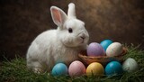 Fototapeta Dinusie - happy easter,easter bunny with eggs