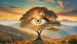 eye in repeating fibonacci tree display depicting the infinite nature of reality existence and the ability to commune with an all seeing god
