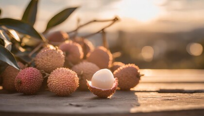 Wall Mural - lychees on a wooden background nature