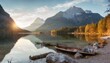 fantastic autumn sunrise of hintersee lake amazing morning view of bavarian alps on the austrian border germany europe beauty of nature concept background