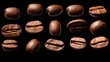 Set of fresh roasted coffee beans isolated 