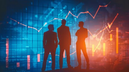 Growth strategy, team businessman collaboration to grow business success, teamwork or partnership to develop or improve work efficiency concept, businessman employee team help grow rising arrow chart.