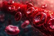 Captivating Microscopic View of Flowing Red Blood Cells Portrayed as Intricate Art with Striking Contrast and Illusion of Depth