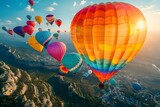 Hot Air Balloons Soaring Above a Captivating Parachute Jump Event in a Breathtaking Outdoor Setting
