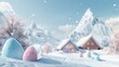 Alpine skiing Easter eggs with snowy slopes and cozy cabins