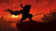 Immerse yourself in the exhilarating spectacle as a stealthy ninja cat plunges from the heavens, a striking silhouette against the fiery canvas of the sky ablaze with the intensity of a thousand suns.