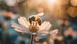 colorful bee in a fantasy environment with a golden spotlight on a flower ai generated