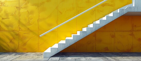 Poster - Yellow wall with white stairs and a white railing