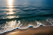 Sun reflections on sea sand beach, blue ocean wave, sunset