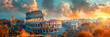Rome Italy travel destination,
Colosseum in Rome at sunset Italy Digital painting

