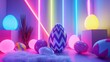 Electric neon Easter eggs with bold neon lights and geometric shapes