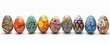 Festive Easter egg set elaborately decorated with a mix of patterns and vibrant hues