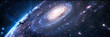 Space background with spiral galaxy and stars. Cosmic universe star cloud and galaxy. Banner	
