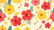 Hibiscus. Seamless pattern with flowers. Hand-drawn