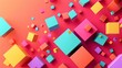 Colorful set of 3D cubes in various sizes and arrangements, abstract geometric rendering