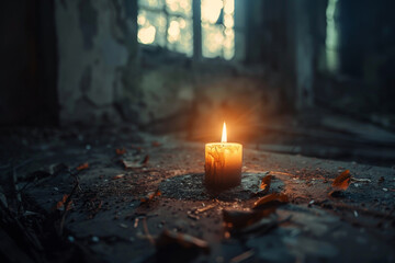 Canvas Print - A candle is lit in a dark room