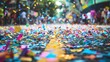 Colorful confetti scattered on a city street, capturing the aftermath of a joyous celebration