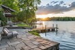 Professional Photography of a Waterfront Property With a Private Dock, Boathouse, and Serene Lake Views, Generative AI
