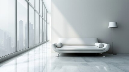 Canvas Print - White couch is in room with large window