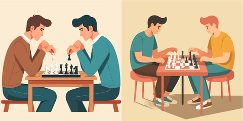 Wall Mural - vector set of people are playing chess