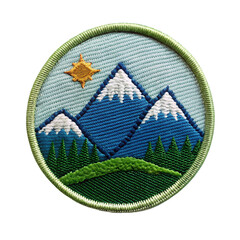 mountain embroidered patch badge isolated on transparent background
