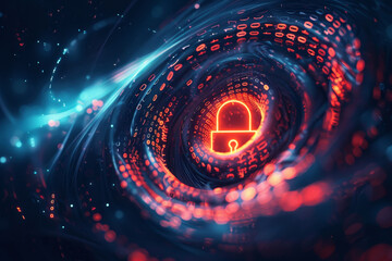 Poster - A red and blue image of a lock with a keyhole