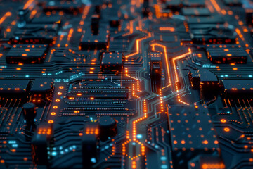 Fototapete - A computer generated image of a cityscape with green and orange lights