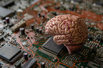 Poster - A brain is sitting on top of a computer chip