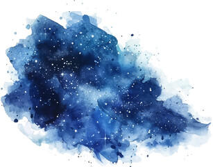 watercolor dark blue galaxy night sky texture, stars and nebula on white background