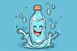 Cartoon cute doodles of a giggling water bottle with droplets of water splashing around it, Generative AI