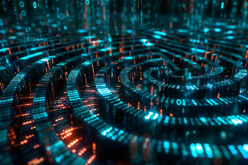 Poster - A computer generated image of a spiral with a blue and orange background